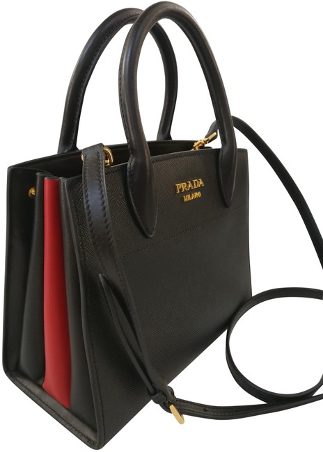 Prada Paradigme New Bibliotheque Saffiano Black Leather Cross Body Bag