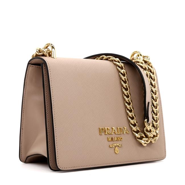 Prada Pattina Shoulder Chain Beige Saffiano Leather Cross Body Bag