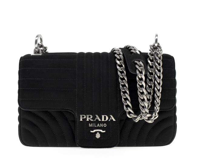 Prada Pattina Diagramme Black Suede Leather Cross Body Bag