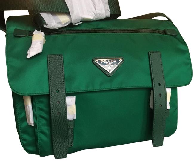 Prada Pattina Green Textile Cross Body Bag