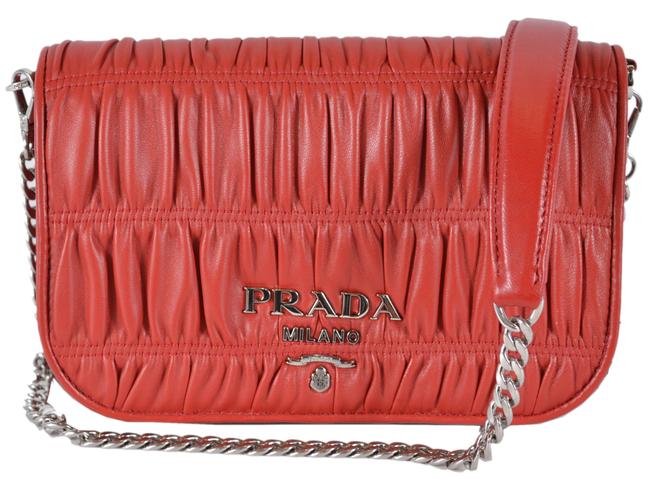 Prada Pattina New 1bd137 Fuoco Small Red Leather Cross Body Bag