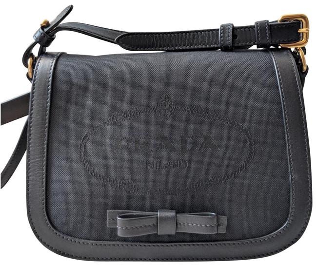 Prada Pattina New 1bd190 Jacquard Logo Bowtie Black Nylon Cross Body Bag
