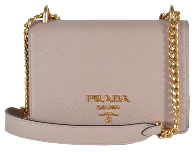 Prada Pattina New Chain Purse Beige Saffiano Leather Cross Body Bag