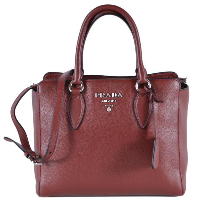 Prada Phenix New Vitello Zip Top 2 way Handbag Red Leather Cross Body Bag
