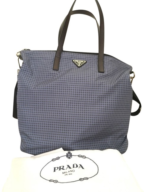 Prada Plaid Printed BlueWhiteBlack NylonLeather Cross Body Bag