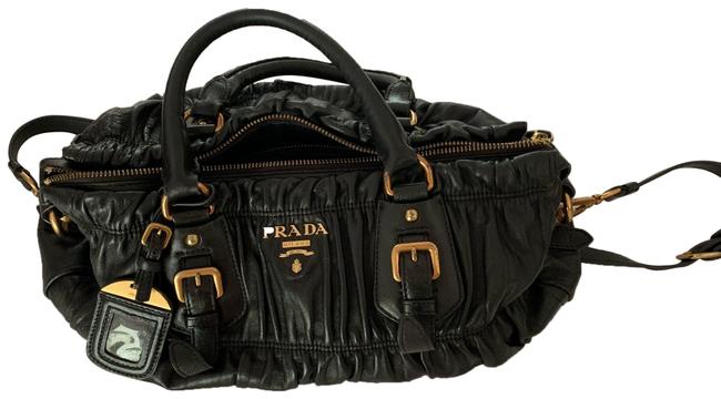 Prada Pleated Black Leather Cross Body Bag