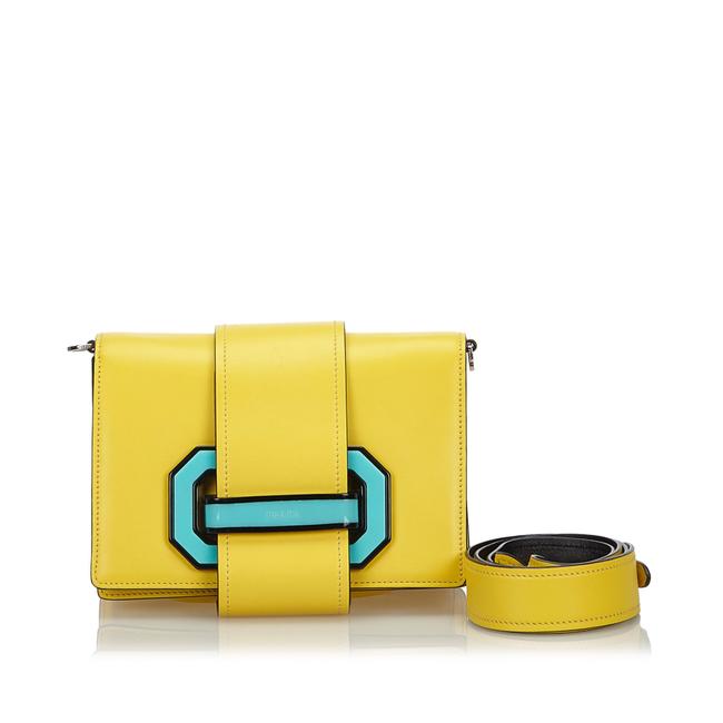 Prada Plex Ribbon Flap Yellow Leather Cross Body Bag