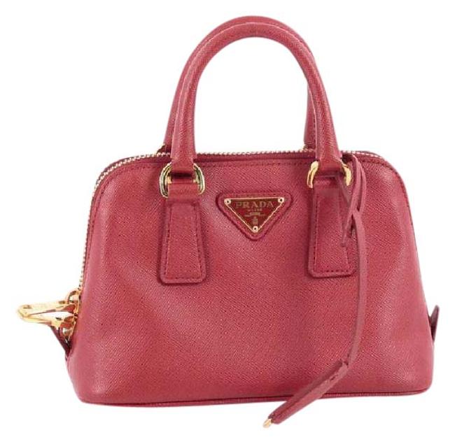 Prada Promenade Handbag Saffiano Mini Red Leather Cross Body Bag