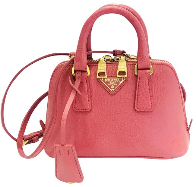Prada Promenade Lux Saffiano Mini Pink Leather Cross Body Bag