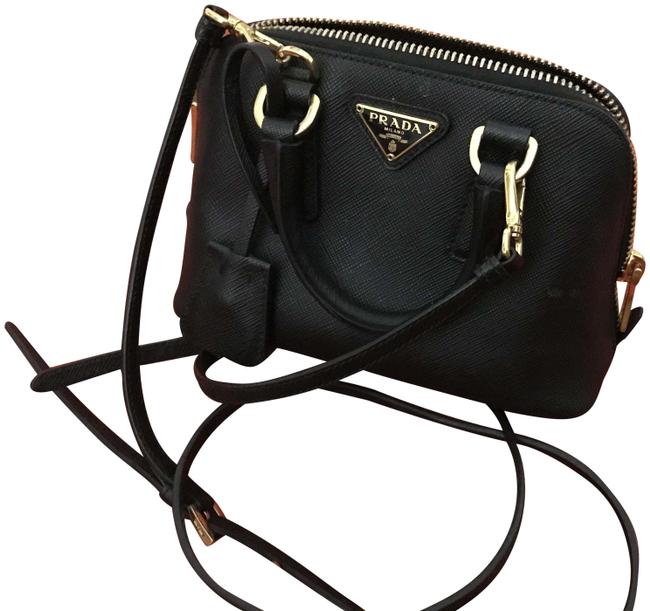 Prada Promenade Saffiano Mini Black Leather Cross Body Bag