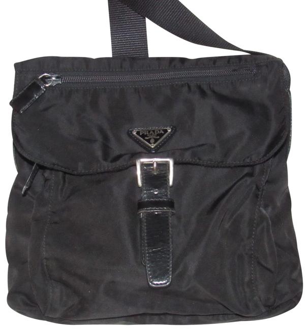 Prada PursesDesigner Purses Black Leather and Black Nylon Cross Body Bag