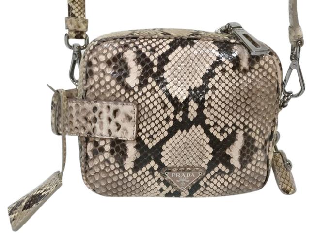 Prada Soho Clutch Python Camera Pochette Handbag Beige Leather Cross Body Bag