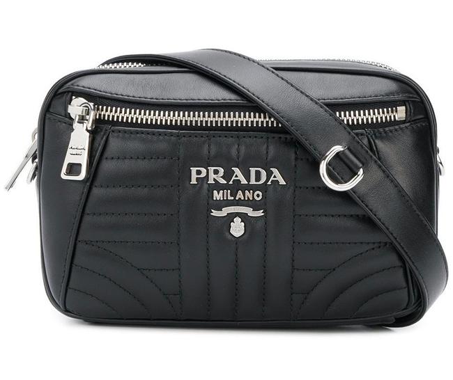 Prada Quilted Belt Black Calfskin Leather Cross Body Bag