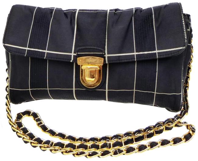 Prada Quilted Chain Flap 228162 Navy Silk Cross Body Bag