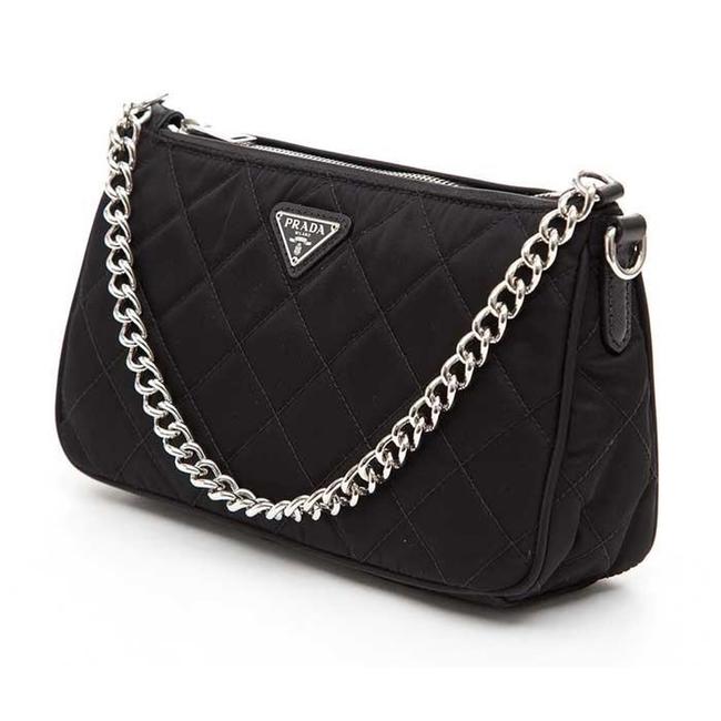 Prada Shoulder Tessuto Impuntu Quilted Chain Handle 1bh026 Black Nylon Cross Body Bag