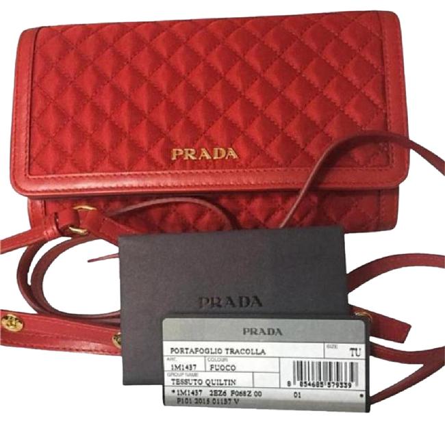 Prada Quilted Tessuto and Calf Leather Red Cross Body Bag