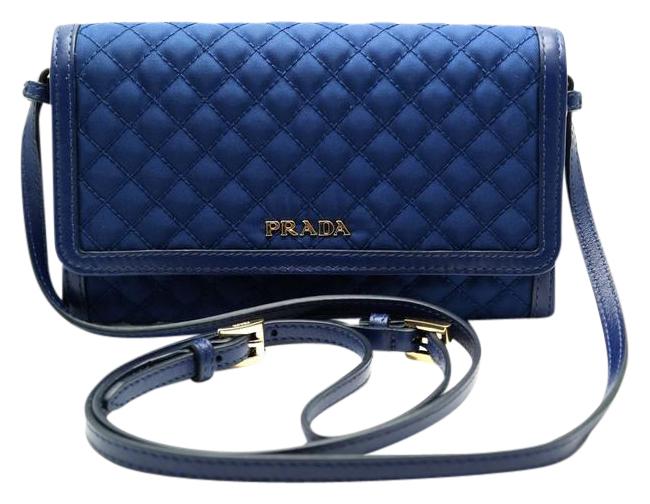 Prada Quilted Tessuto Blue Nylon Cross Body Bag
