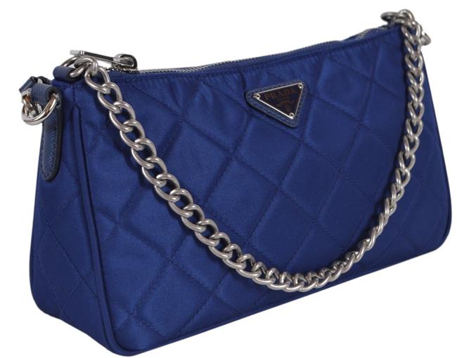 Prada Quilted Tessuto Bluette Blue Nylon Leather Mix Cross Body Bag