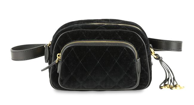 Prada Quilted Waist Black Velvet Cross Body Bag