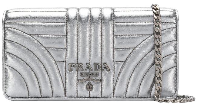 Prada Quilted Wallet on chain Silver Leather Cross Body Bag
