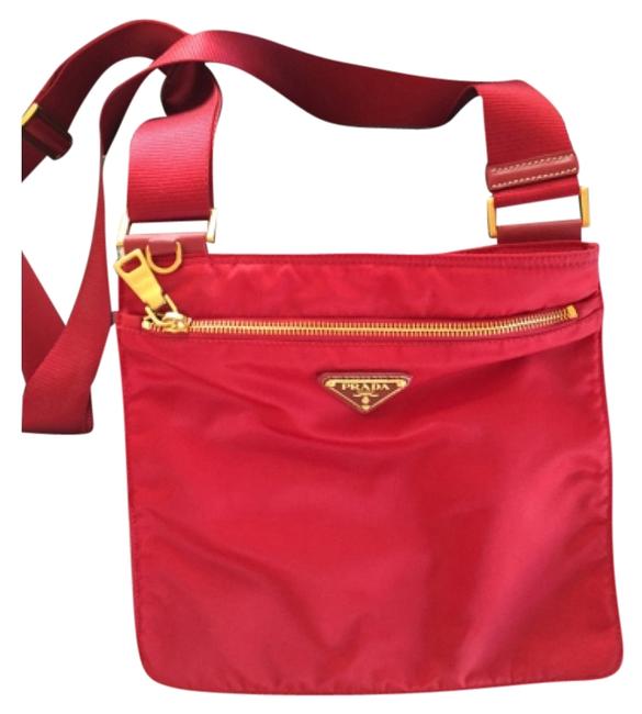 Prada Red Nylon and Leather Cross Body Bag