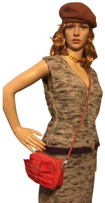 Prada Ribbon Motif Chain Pink Canvas Cross Body Bag