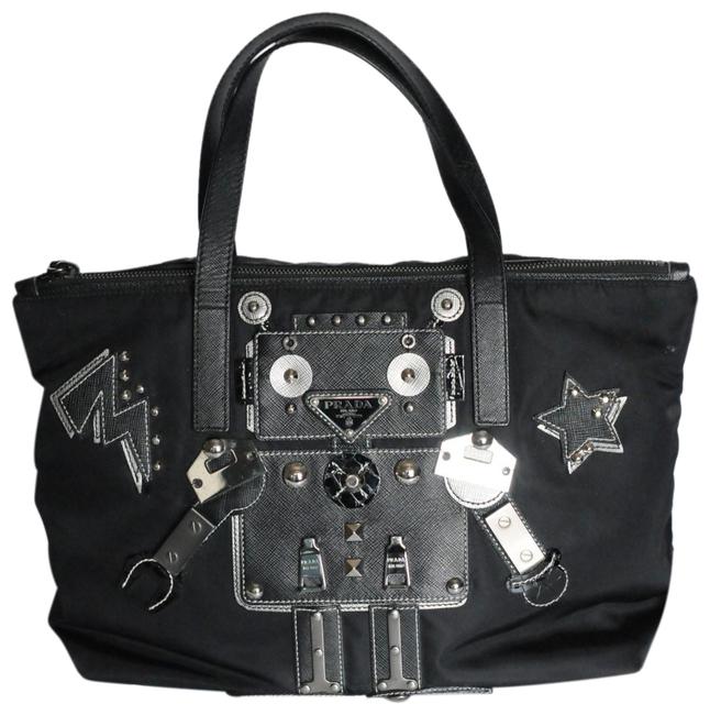 Prada Robot Limited Edition Saffiano Leather Black Nylon Cross Body Bag