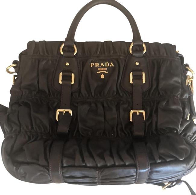Prada Rouched Brown Leather Cross Body Bag