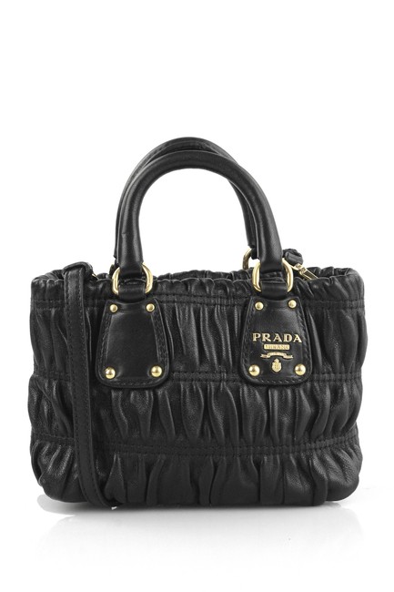 Prada Ruched Mini Black Leather Cross Body Bag