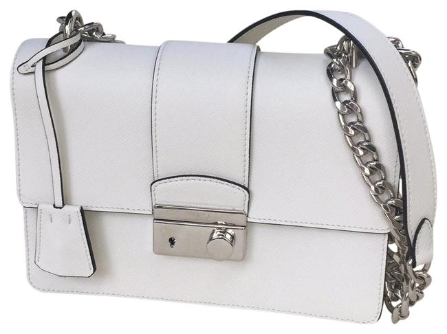 Prada Saffiano 1 White Leather Cross Body Bag