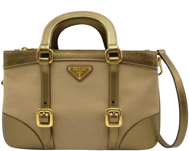 Prada Saffiano and Canvas Tote  Leather Cross Body Bag