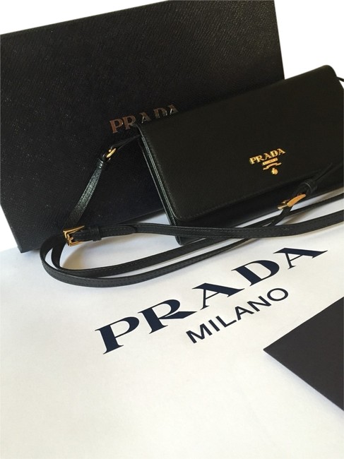 Prada Saffiano Black Leather Cross Body Bag