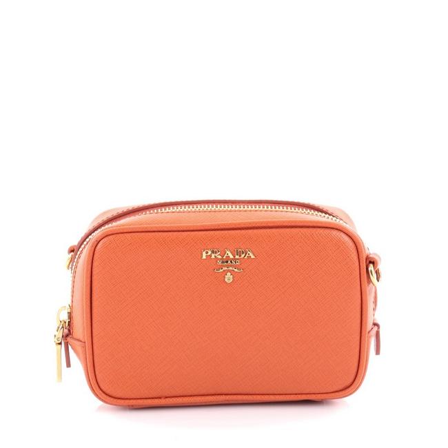 Prada Saffiano Camera Orange Leather Cross Body Bag