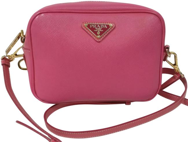 Prada Saffiano Camera Pink Leather Cross Body Bag