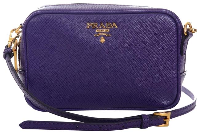 Prada Shoulder Saffiano Camera Purse Purple Leather Cross Body Bag