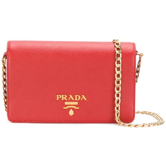 Prada Clutch Saffiano Chain Red Leather Cross Body Bag
