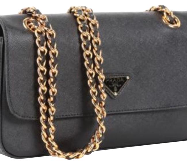 Prada Evening Saffiano Black Leather Cross Body Bag