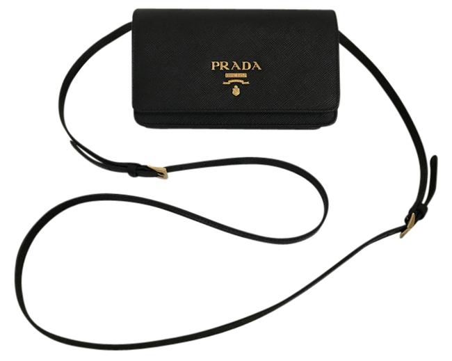 Prada Saffiano Half flap Mini Handbag Black Leather Cross Body Bag
