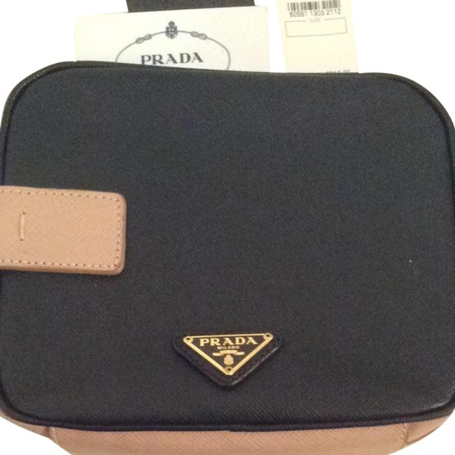 Prada Saffiano Lax Black Cream Pink Leather Cross Body Bag