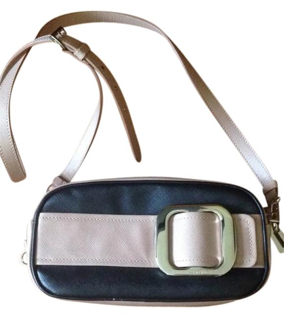 Prada Lux Saffiano BlackBeige Leather Cross Body Bag