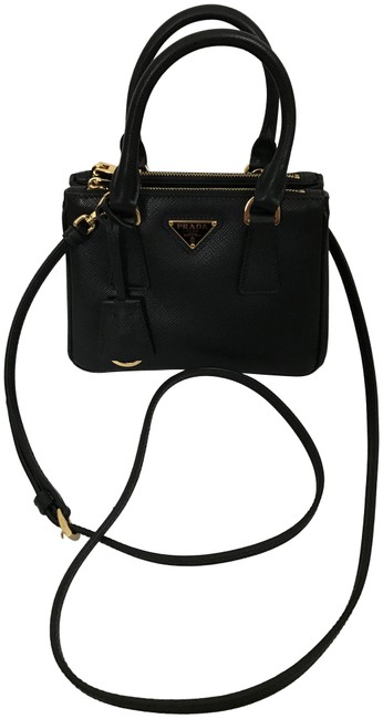 Prada Lux Saffiano Micro Tote Handbag Black Leather Cross Body Bag