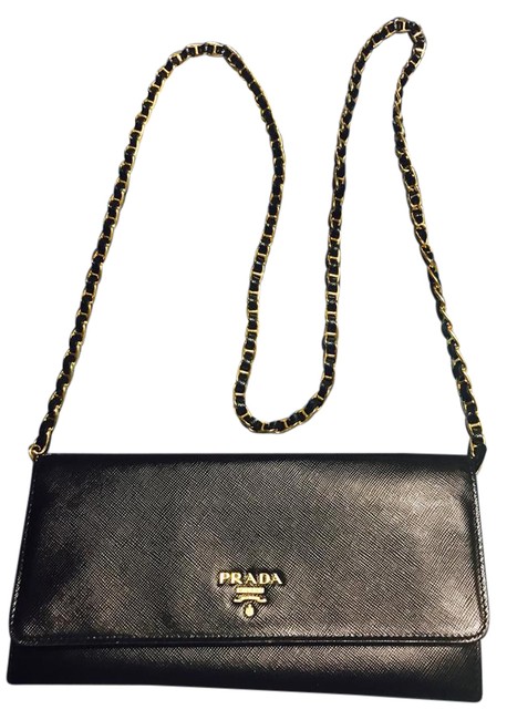 Prada Saffiano Metal Black Leather Cross Body Bag