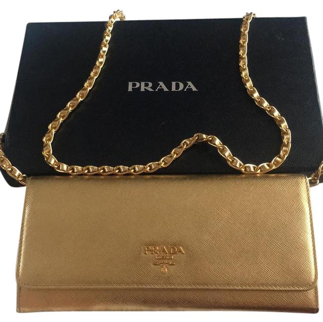 Prada Wallet on Chain Saffiano Metallic Gold Leather Cross Body Bag