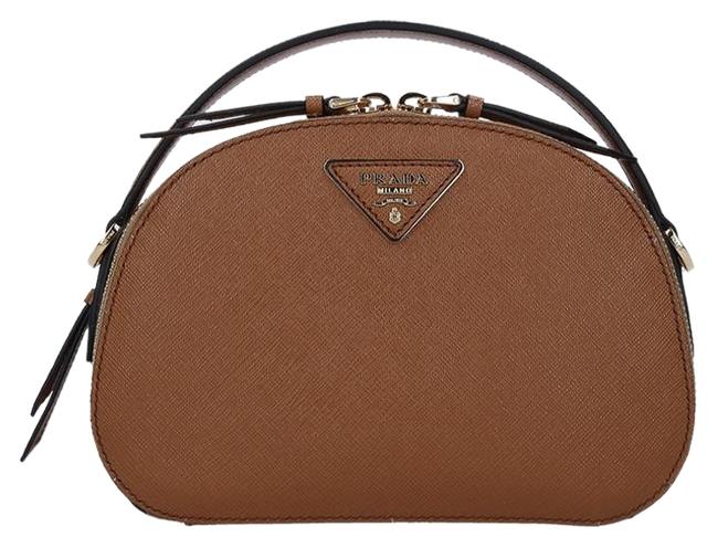 Prada Saffiano Odette Brown Leather Cross Body Bag