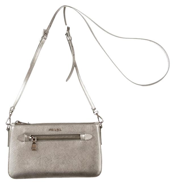 Prada Saffiano Silver Leather Cross Body Bag