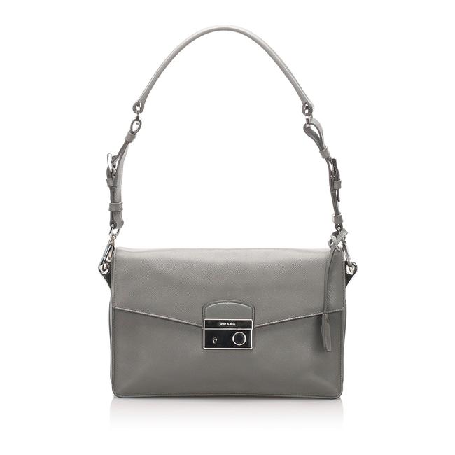 Prada Saffiano Sound Gray Leather Cross Body Bag