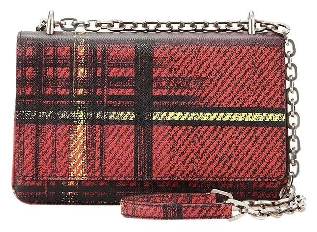 Prada Saffiano Tartan Print Stampato Red Multi Cross Body Bag