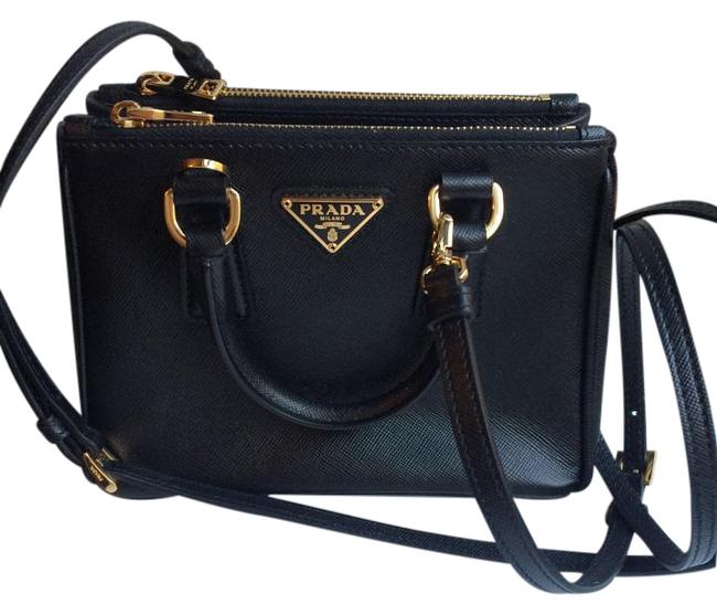 Prada Saffiano Tote Mini Black Calf Leather Cross Body Bag