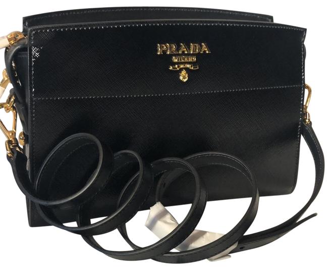 Prada Saffiano Vernic Black Cross Body Bag