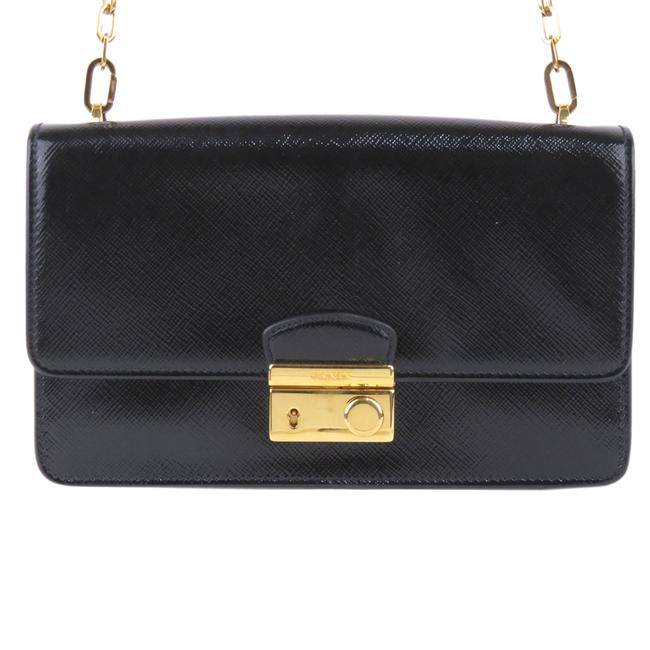 Prada Saffiano Vernice Sound Black Patent Leather Cross Body Bag